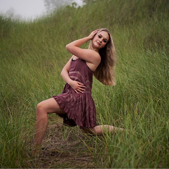 Free People Intimately Voile Trapeze Lace Ruffle Slip Dress in mauve pink - Picture 1 of 6